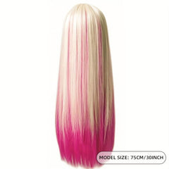 30 Inch Diagonal Bangs Synthetic Fiber Wig for Women's Dressing Up