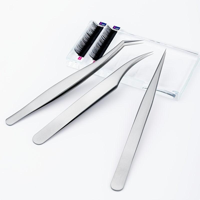 Stainless Steel Eyelash Grafting Tweezers Straight Elbow False Eyelash Accessory
