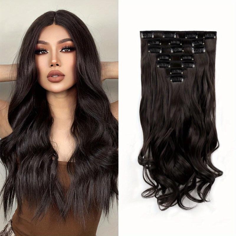 Curly Clip In Hair Extensions 7 Pieces Set Heat Resistant Synthetic Fiber