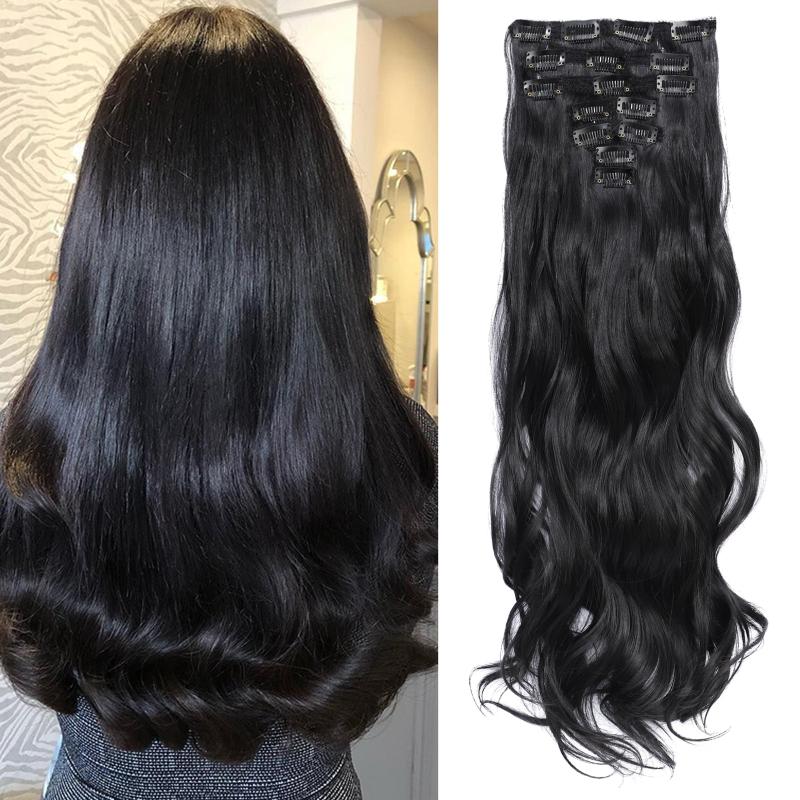Curly Clip In Hair Extensions 7 Pieces Set Heat Resistant Synthetic Fiber