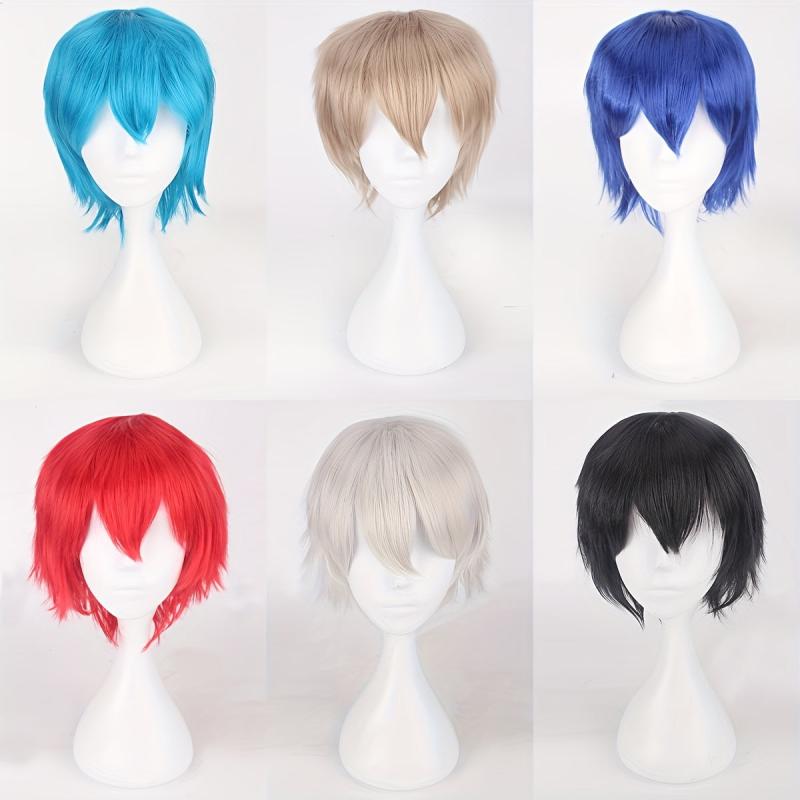 Colorful Short Straight Synthetic Wig With Bangs Anime Cosplay Wig