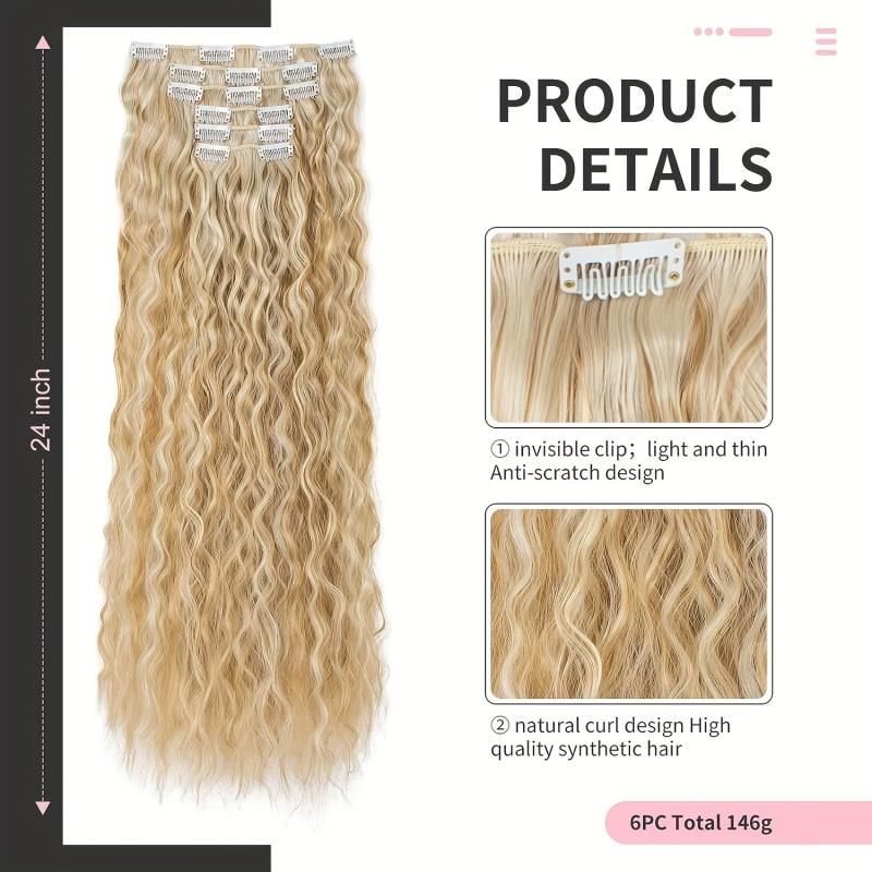 6pcs Long Curly Wavy Hair Pieces Synthetic Clip In Extensions