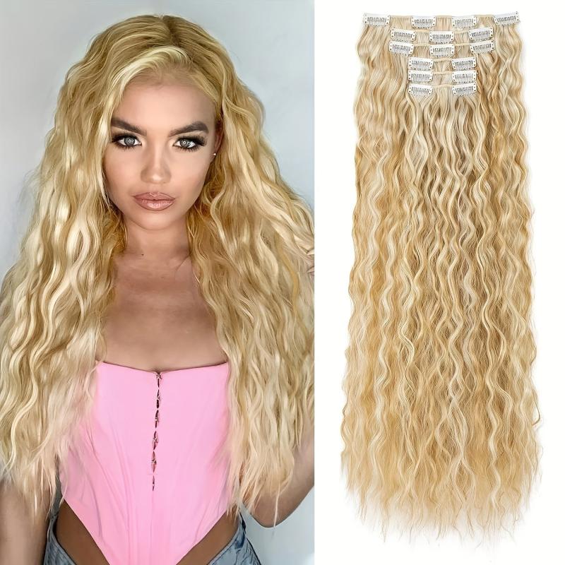 6pcs Long Curly Wavy Hair Pieces Synthetic Clip In Extensions