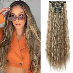 6pcs Long Curly Wavy Hair Pieces Synthetic Clip In Extensions