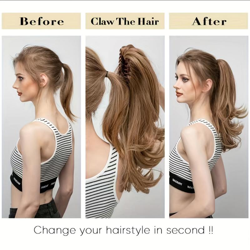 Long Curly Wavy Clip In Ponytail Extensions Synthetic Hair for Daily Use