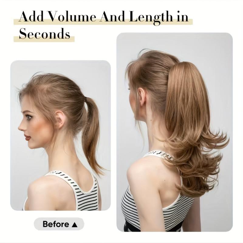 Long Curly Wavy Clip In Ponytail Extensions Synthetic Hair for Daily Use