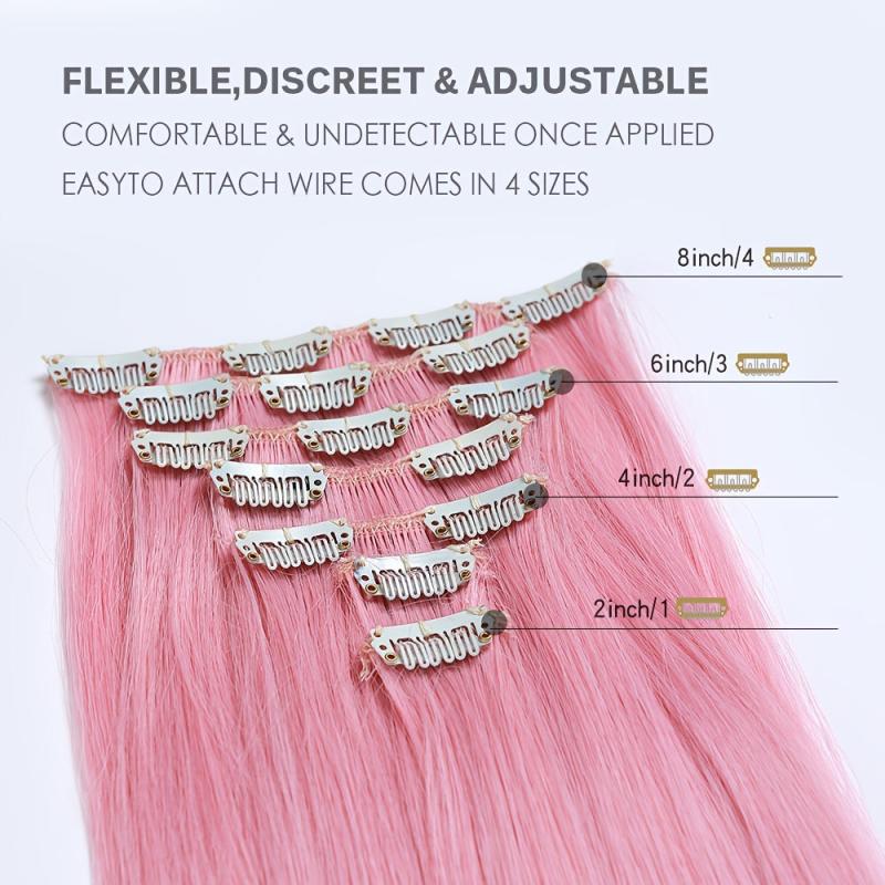 7pcs Set Straight Hair Extensions Synthetic Clip In Natural Look 115g