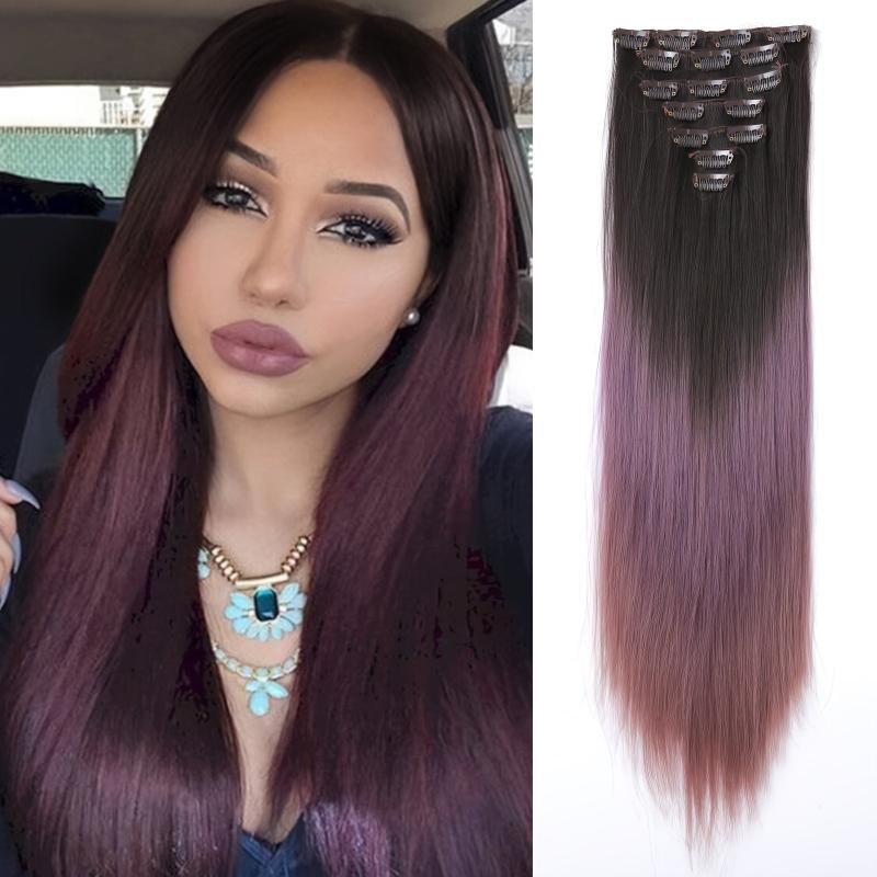 7pcs Set Straight Hair Extensions Synthetic Clip In Natural Look 115g