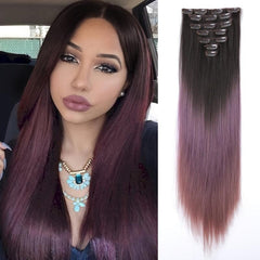 7pcs Set Straight Hair Extensions Synthetic Clip In Natural Look 115g