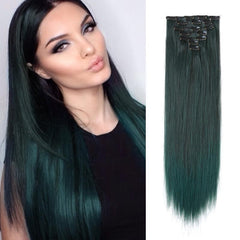7pcs Set Straight Hair Extensions Synthetic Clip In Natural Look 115g