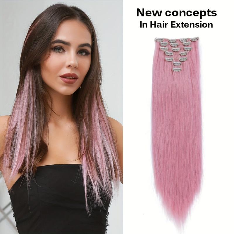 7pcs Set Straight Hair Extensions Synthetic Clip In Natural Look 115g