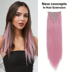 7pcs Set Straight Hair Extensions Synthetic Clip In Natural Look 115g
