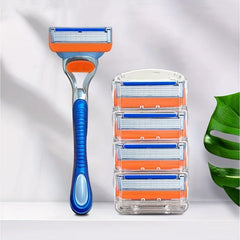 Men's 5-Layer Stainless Steel Razor Set with Replaceable Blades