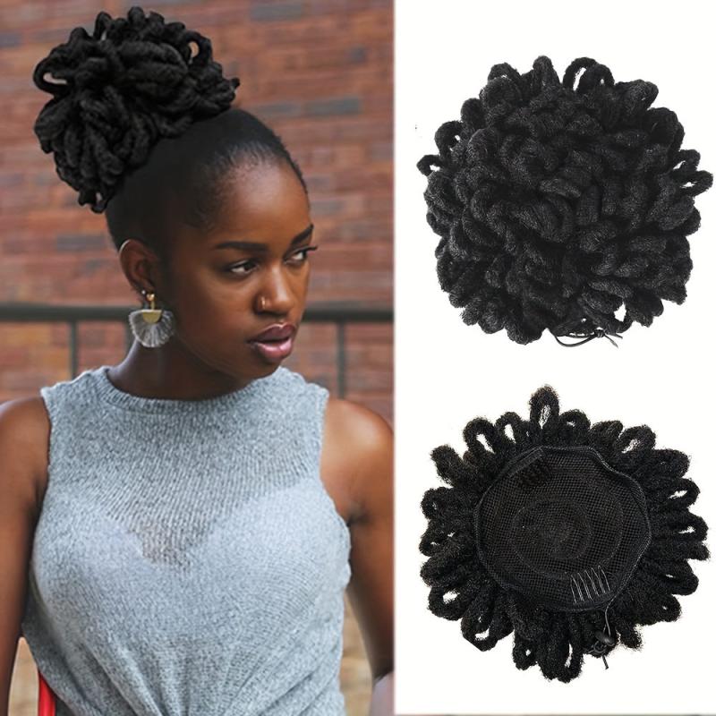 Dreadlocks Drawstring Ponytail With Clips In Faux Bun Loc Ponytail
