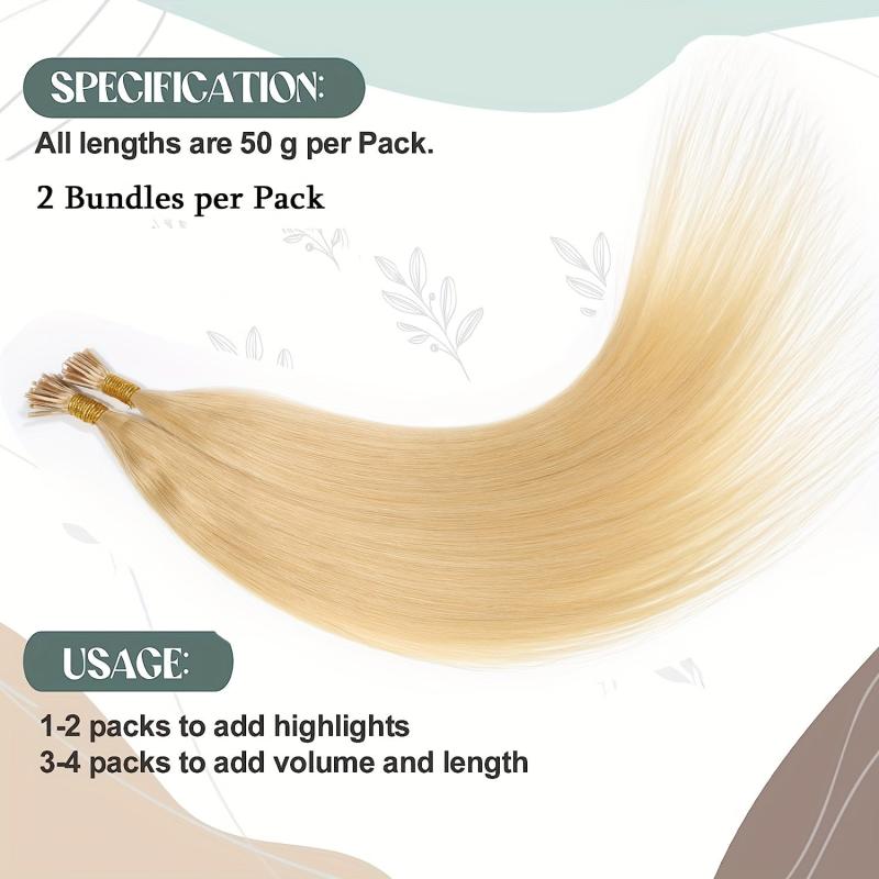 50g Human Hair I Tip Hair Extensions Long Straight Hair Pieces Natural Look