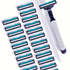 Vintage 2-Layer Razor Set with 12 Refills - Stainless Steel Manual Shave Razors