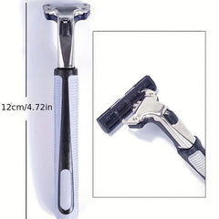 Vintage 2-Layer Razor Set with 12 Refills - Stainless Steel Manual Shave Razors