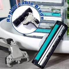 Vintage 2-Layer Razor Set with 12 Refills - Stainless Steel Manual Shave Razors