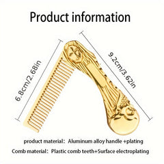 Vintage Folding Comb Metal Skeleton Pattern Pocket Hair Beard Styling Comb