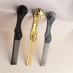 Vintage Folding Comb Metal Skeleton Pattern Pocket Hair Beard Styling Comb