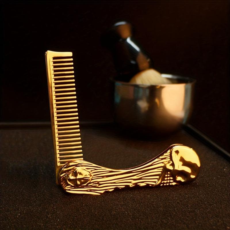 Vintage Folding Comb Metal Skeleton Pattern Pocket Hair Beard Styling Comb