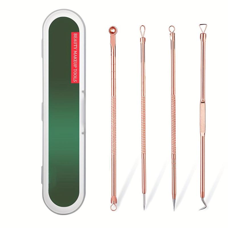 4pcs Stainless Steel Acne Needle Set With 10X Magnification Mirror