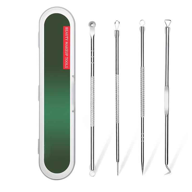 4pcs Stainless Steel Acne Needle Set With 10X Magnification Mirror