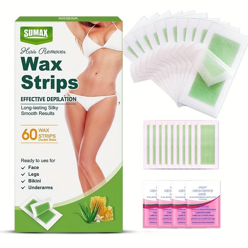 60 Counts Wax Strips Kit for Painless Hair Removal