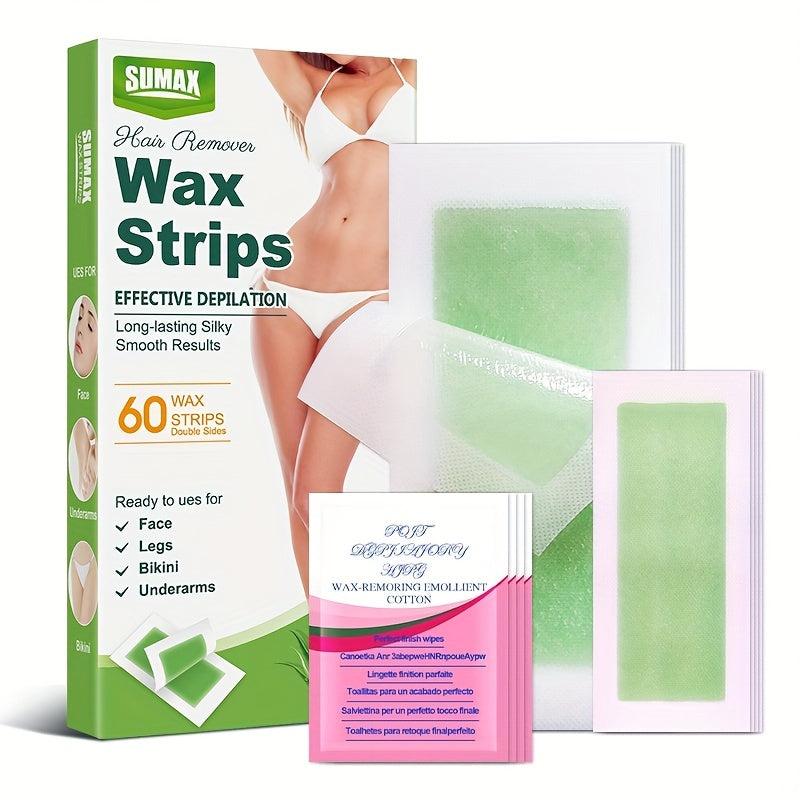60 Counts Wax Strips Kit for Painless Hair Removal