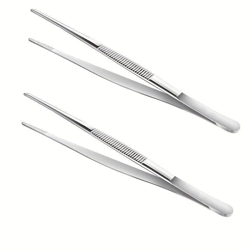 2pcs Stainless Steel Tweezers for BBQ Repair Silvery Durable