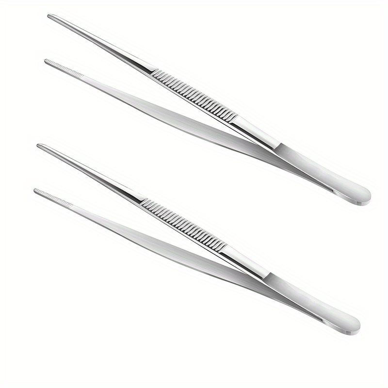 2pcs Stainless Steel Tweezers for BBQ Repair Silvery Durable