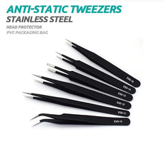 6Pcs Anti Static Stainless Steel Tweezers for Maintenance & Repair