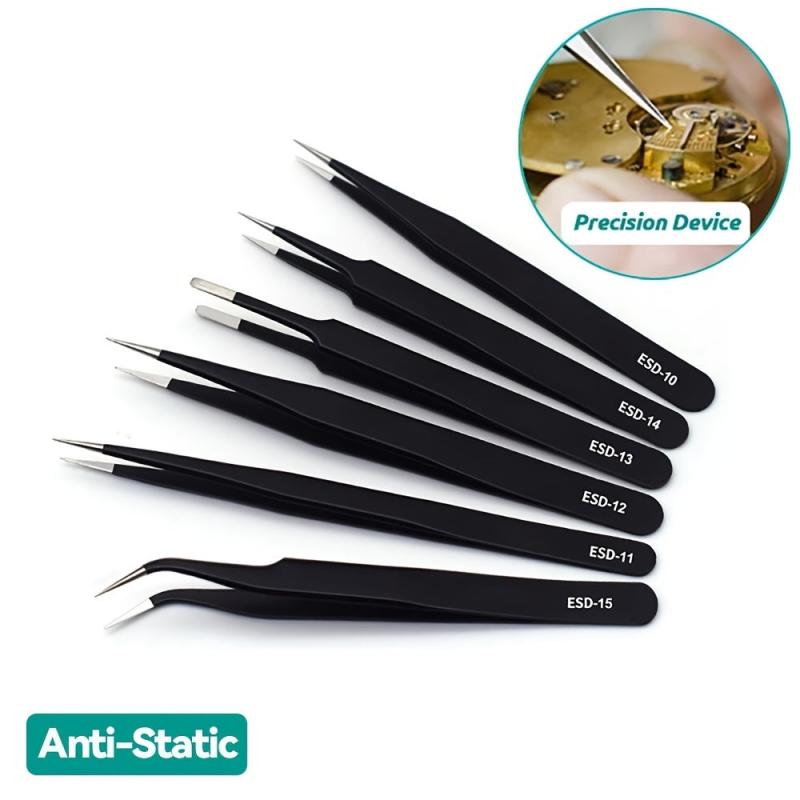 6Pcs Anti Static Stainless Steel Tweezers for Maintenance & Repair