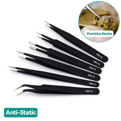 6Pcs Anti Static Stainless Steel Tweezers for Maintenance & Repair