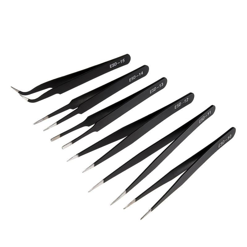 6Pcs Anti Static Stainless Steel Tweezers for Maintenance & Repair