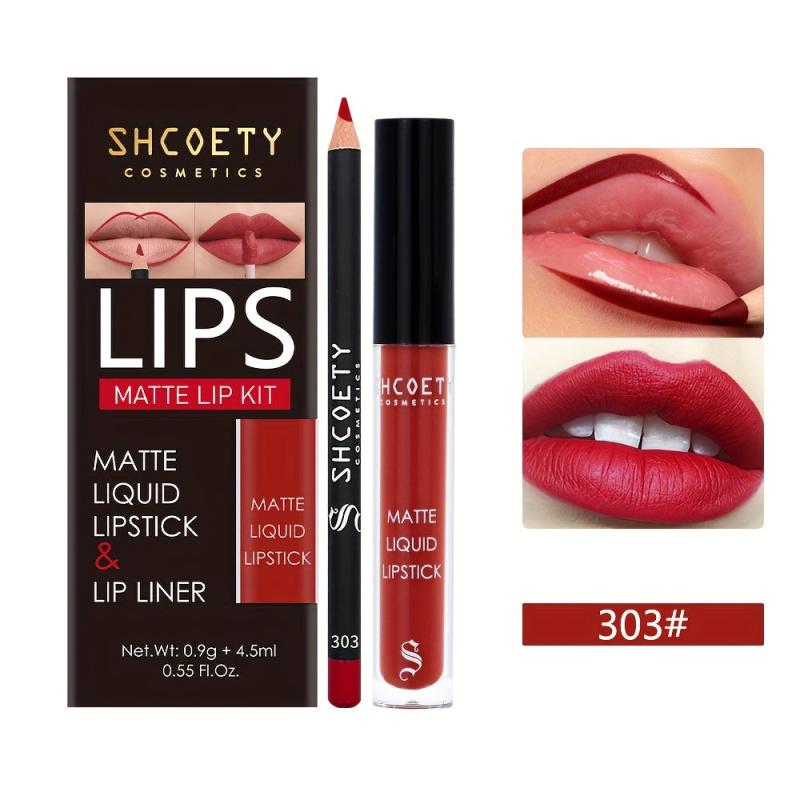 SHCOETY 12 Colors Lip Glaze Lip Liner Set Waterproof And Long Lasting
