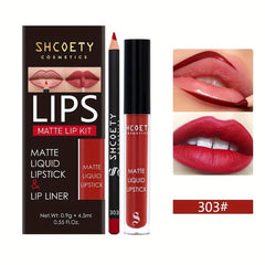 SHCOETY 12 Colors Lip Glaze Lip Liner Set Waterproof And Long Lasting