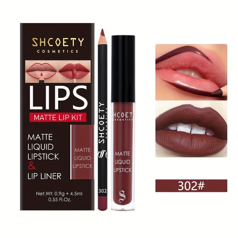 SHCOETY 12 Colors Lip Glaze Lip Liner Set Waterproof And Long Lasting