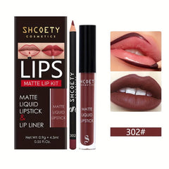 SHCOETY 12 Colors Lip Glaze Lip Liner Set Waterproof And Long Lasting
