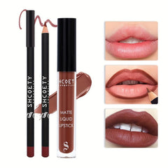 SHCOETY 12 Colors Lip Glaze Lip Liner Set Waterproof And Long Lasting