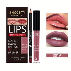 SHCOETY 12 Colors Lip Glaze Lip Liner Set Waterproof And Long Lasting