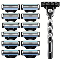 Men's High-End Beard Shaving Kit with 3-Layer Razor & 12 Blades