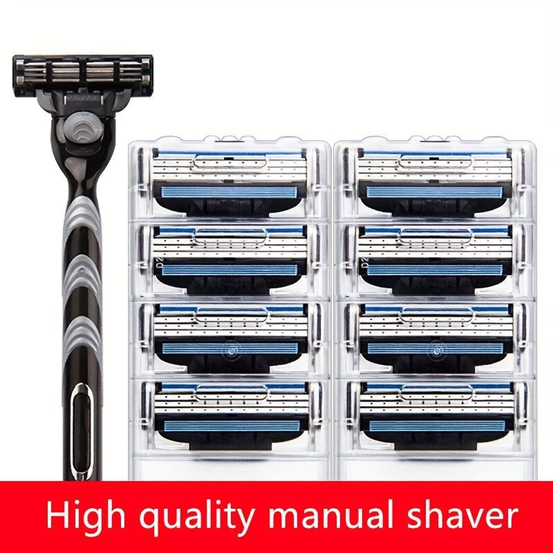 Men's High-End Beard Shaving Kit with 3-Layer Razor & 12 Blades