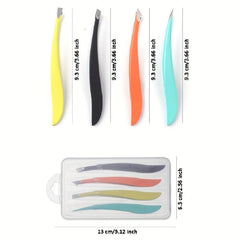 4 Pcs Colorful Stainless Steel Tweezers Set Eyebrow Face Nose Hair Remover