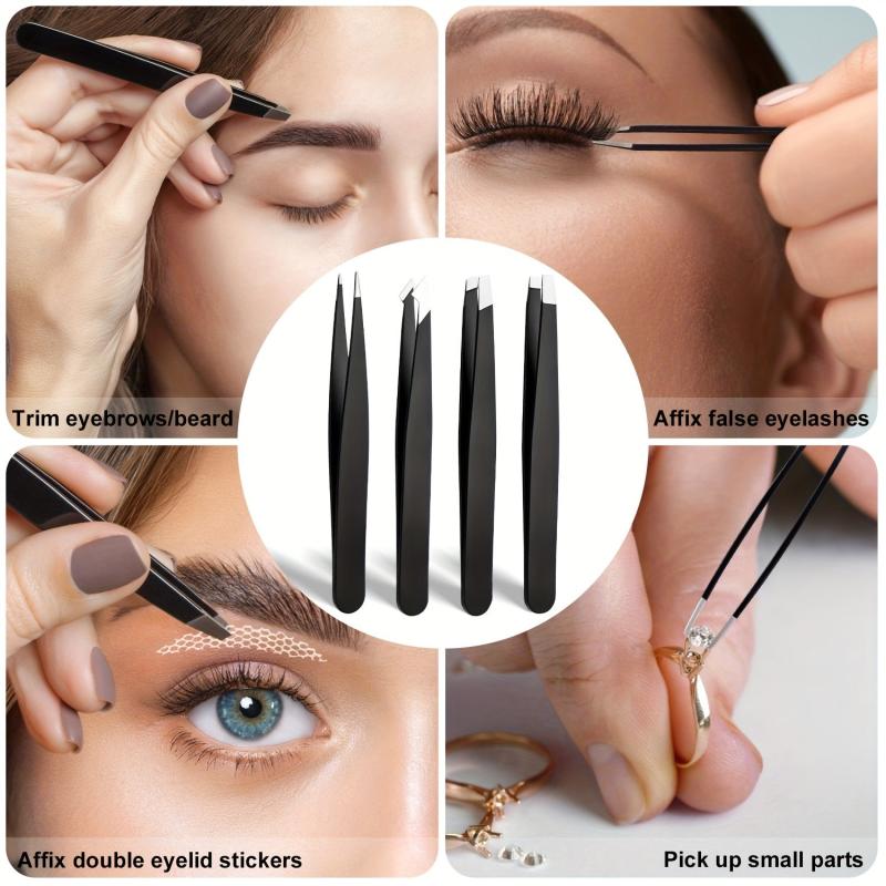 4 Pcs Stainless Steel Tweezers Set Precision Tweezers For Eyebrows Facial Hair