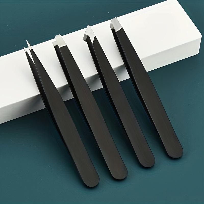 4 Pcs Stainless Steel Tweezers Set Precision Tweezers For Eyebrows Facial Hair