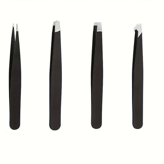4 Pcs Stainless Steel Tweezers Set Precision Tweezers For Eyebrows Facial Hair