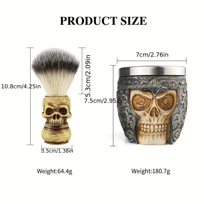 Skull Head Barber Salon Beard Shaving Brush with Skull Shaving Bowl