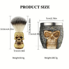 Skull Head Barber Salon Beard Shaving Brush with Skull Shaving Bowl