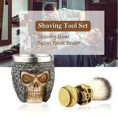 Skull Head Barber Salon Beard Shaving Brush with Skull Shaving Bowl